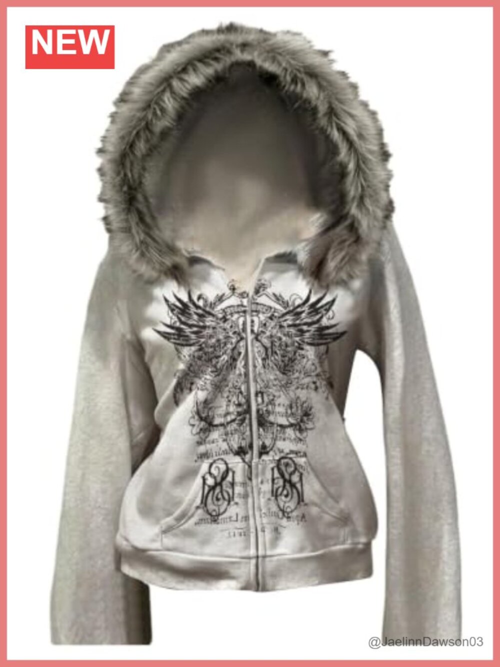 Women's Faux Fur Graphic Zip Up Hoodie Y2K Emo Grunge Sweatshirt